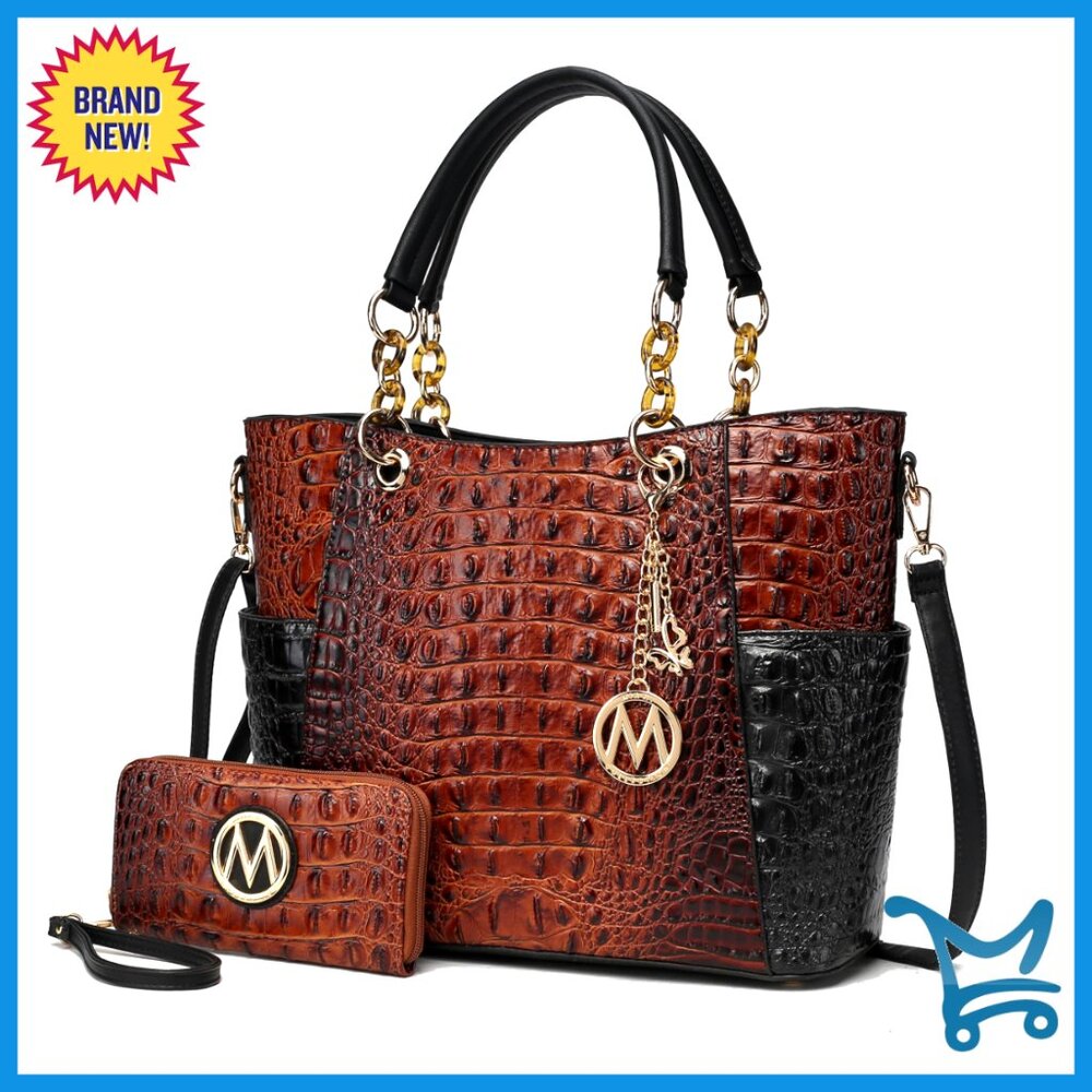 Vegan Leather Tote Bag With Wallet Set, Adjustable Crossbody Strap, Multiple